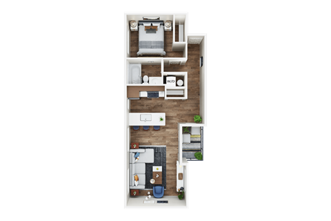 Floor plan for 1 bed, 1 bath, 640 sqft